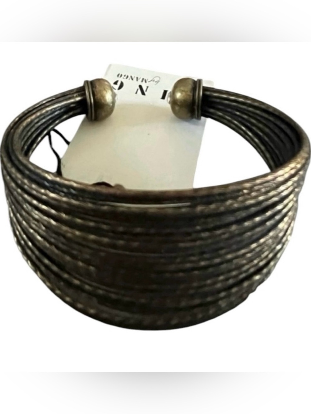 NWT MNG Mango Semora steel & brass cuffed bracelet